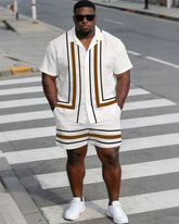 Men's Large Size Simple White Short-Sleeved Shirt And Shorts Set