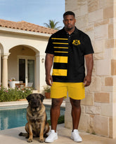 Black & Yellow Business Casual Polo Shirt Set Large Size Men