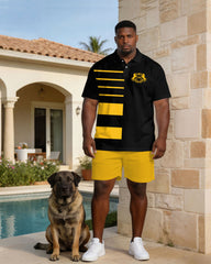 Black & Yellow Business Casual Polo Shirt Set Large Size Men