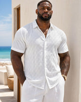 Multiple Color Choice-Large Size Men's Jacquard Casual Loose Short Sleeve Shirt
