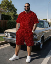 Big & Tall Men' High-end Anne Hathaway Jacquard Baroque Luxury Short-sleeved T-shirt Shorts Set