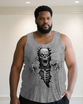 Men's Plus Size Halloween Grey Heart Out Skull Grey Stretch Vest