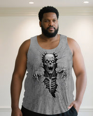 Men's Plus Size Halloween Grey Heart Out Skull Grey Stretch Vest