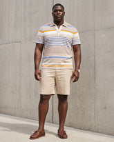 Big & Tall Men's Apricot Pinstripe Polo Shirt Short Sleeve Shorts Set