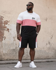 Big & Tall Men's Simple Leisure Daily Travel Vacation Stitching Short Sleeve T-Shirt Shorts Set
