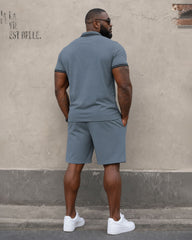 Big & Tall Men's Daily Travel Holiday Neck Stitching Chest Pony Printed POLO Shirt Short Sleeve Shorts Set