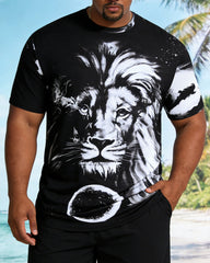Big & Tall Men's Lion King Pattern Positioning Print Black Short Sleeve T-Shirt Shorts Set