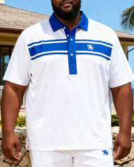 Big & Tall Men's Hawaii Holiday Blue & White Simple Polo Shirt Shorts Set