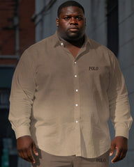 Men's Plus Size Dark Khaki & Light Khaki Contrast Color Gradient Simple Long Sleeve Shirt Trousers Business Casual Suit