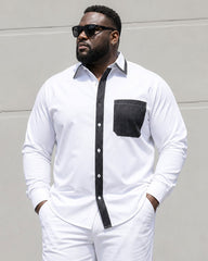 Big & Tall Men's Placket Neckline Features Stitching Chest Patch Pocket Long Sleeve Shirt Pants Suit