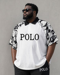 Big & Tall Men's Sleeve Printed Large Slogan POLO Short Sleeve Shorts Set