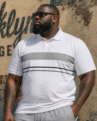Big & Tall Men's White & Grey Simple Casual Holiday Hawaiian Short-sleeved Polo Shirt Shorts Set