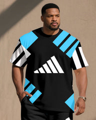 Big & Tall Men' Classic Geometric Street Fashion Young Short Sleeve T-Shirt Shorts Set