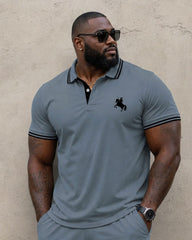 Big & Tall Men's Daily Travel Holiday Neck Stitching Chest Pony Printed POLO Shirt Short Sleeve Shorts Set