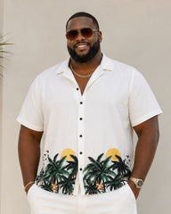 Big & Tall Men's Hawaiian Positioning Print Button Short Sleeve Shirt Shorts Set