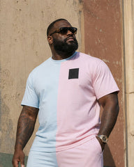 Big & Tall Men's Blue & Pink Contrast Casual Short Sleeve T-Shirt Shorts Set