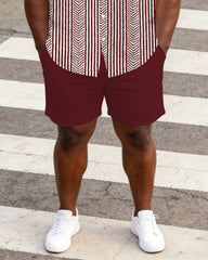 Men's Large Size Red Business Casual Short Sleeve Shirt Shorts Set