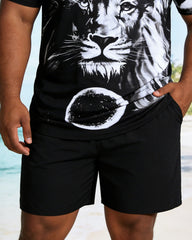 Big & Tall Men's Lion King Pattern Positioning Print Black Short Sleeve T-Shirt Shorts Set
