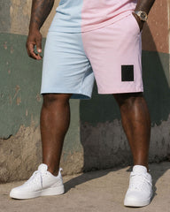 Big & Tall Men's Blue & Pink Contrast Casual Short Sleeve T-Shirt Shorts Set