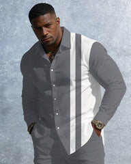 Men's Plus Size Casual Simple Party Dating White & Grey New Arrival Anti-Wrinkle Long Sleeve Shirt Trousers Business Casual Suit