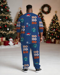 Big & Tall Men's Santa Claus Letter Blue Print Long Sleeve T-Shirt Pants Set