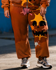 Women's Plus Size Halloween Pumpkin Graffiti Print Cardigan Hoodie Set
