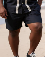 Big & Tall Men's Lace Stitching Printed Short Sleeve Shirt Shorts Set