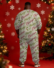 Big & Tall Men's Merry Christmas Letter Print Long Sleeve T-Shirt Pants Set