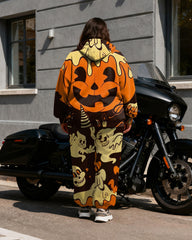 Women's Plus Size Halloween Pumpkin Ghost Print Cardigan Hoodie Set