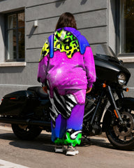 Women's Plus Size Rose Graffiti Abstract Print Cardigan Hoodie Set