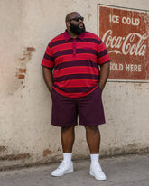 Big & Tall Men's Classic Red Stripe Vacation Casual Hawaii Business Party POLO Shirt Short Sleeve Shorts Set