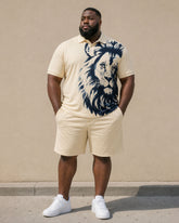 Big & Tall Men's Daily Leisure Holiday Party Large Lion Positioning Printed POLO Shirt Short Sleeve Shorts Set