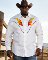Big & Tall Men's Western Denim White Symmetrical Print Long Sleeve Shirt