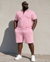 Big & Tall Men's Simple Casual Daily Travel Party Dating Holiday Pink Barb Full Printed POLO Shirt Short Sleeve Shorts Set