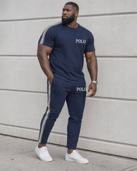 Big & Tall Men's Side Stitching Ribbon Printing Chest Printing Daily Hiking Party Short Sleeve T-shirt Sports Pants Set