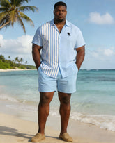 Men's Plus Size Blue Striped Short Sleeve Shirt Shorts Set