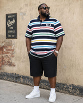 Big & Tall Men's Colorful Pinstripe Classic Polo Shirt Short Sleeve Shorts Set