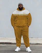 Large Size Men's Autumn And Winter Warm Cold-proof Ginger & White Kangaroo Big Pocket Hoodie Sweatpants Set