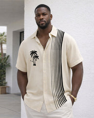 Big & Tall Men's Apricot Vacation Casual Hawaiian Short Sleeve Button-Up Shirt