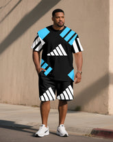 Big & Tall Men' Classic Geometric Street Fashion Young Short Sleeve T-Shirt Shorts Set