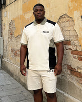 Big & Tall Men's Shoulder Side Waist Irregular Contrast Stitching Chest Small Label Printed POLO Shirt Short Sleeve Shorts Suit