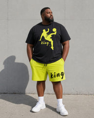 Big & Tall Men's Basketball King "king" Slogan Printed Short Sleeve T-shirt Shorts Set