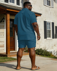Large Size Men's Spring And Summer Casual Vacation Business Party Blue Music Pattern Short Sleeve Polo Shirt Shorts Set