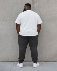 Big & Tall Men's White & Black Matching Simple Chest Letter Printed Short-sleeved T-shirt Sports Pants Set
