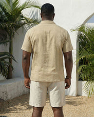 Big & Tall Men's Simple Khaki Short-sleeved Shirt And Shorts Set For Spring And Summer Vacation