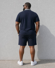 Big & Tall Men's Simple Daily Leisure Business Holiday Party Dating Tibetan Blue POLO Shirt Short Sleeve Shorts Set