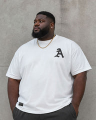 Big & Tall Men's White & Black Matching Simple Chest Letter Printed Short-sleeved T-shirt Sports Pants Set