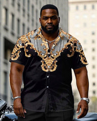 Big & Tall Men's Baroque Print Black Short Sleeve Shirt Pants Set