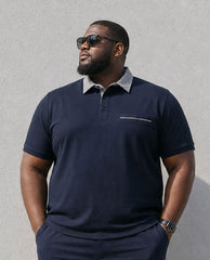Big & Tall Men's Simple Daily Leisure Business Holiday Party Dating Tibetan Blue POLO Shirt Short Sleeve Shorts Set