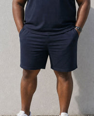 Big & Tall Men's Simple Daily Leisure Business Holiday Party Dating Tibetan Blue POLO Shirt Short Sleeve Shorts Set